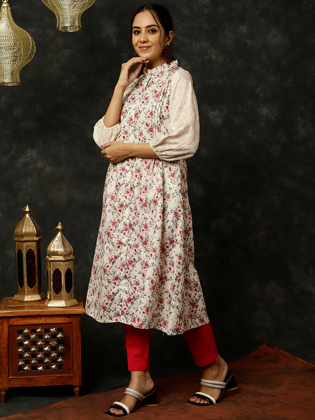 Yellow Rose Printed A-line Kurta