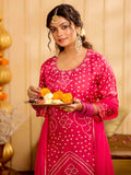 Bandhani Embroidered Straight Art Silk Kurta & Trousers Sets