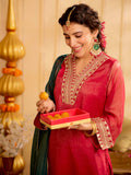 Solid Embroidered Straight Tissue Kurta & Trousers Sets