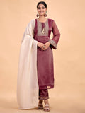 Zari Embroidered Tissue Silk Festive Kurta Set With Dupatta