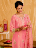 Floral Embroidered Straight Tissue Kurta & Trousers Sets