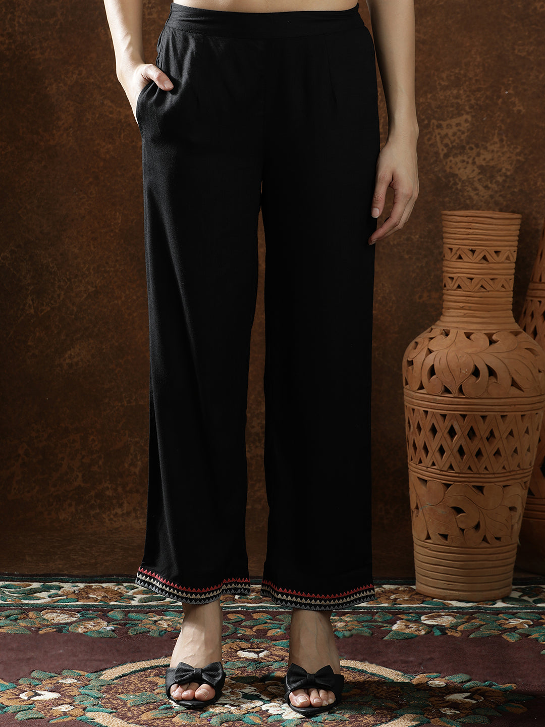 Floral Embroidered Straight Kurta & Trousers Sets