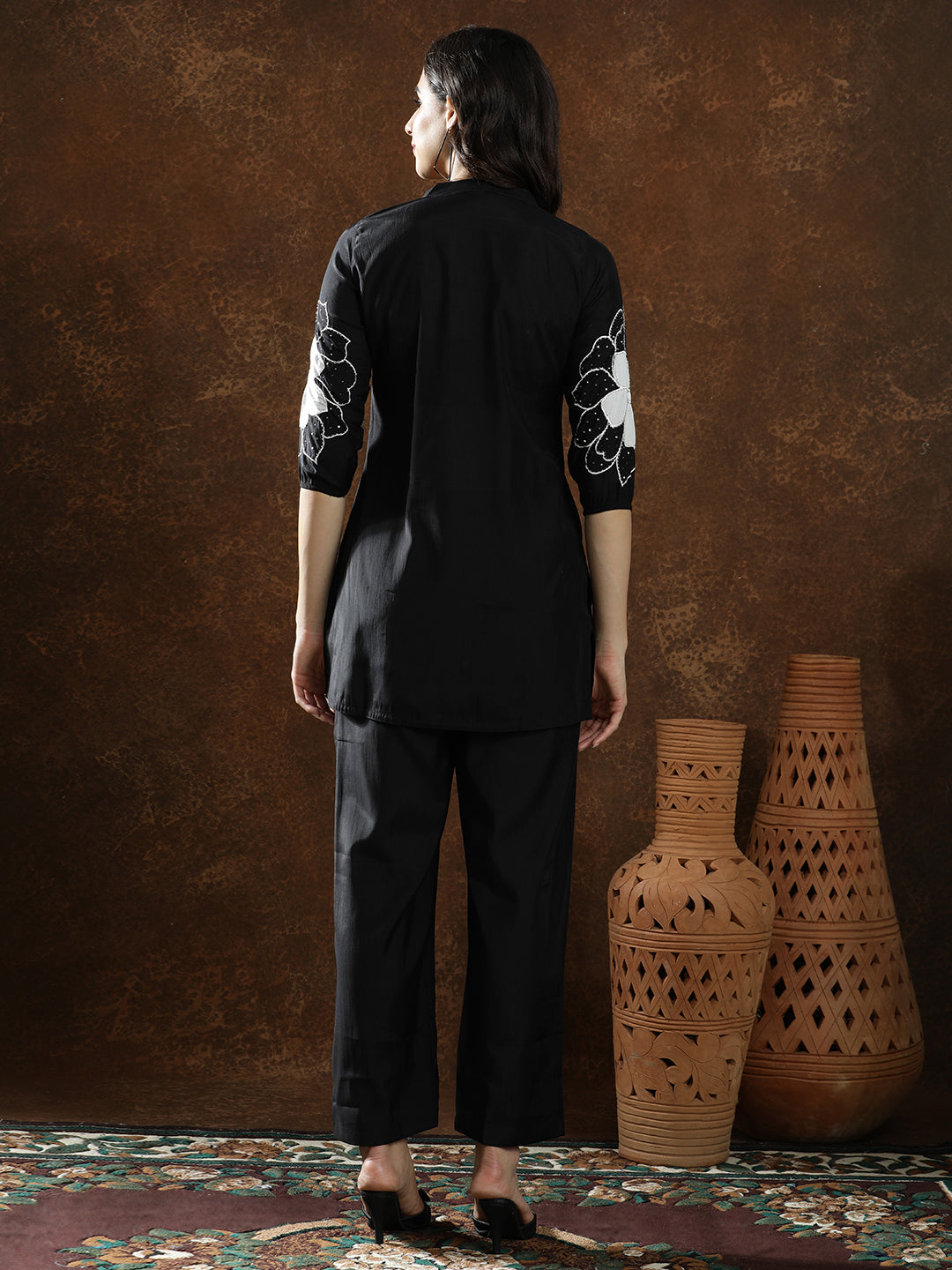 Floral Embroidered Straight Kurta & Trousers Sets