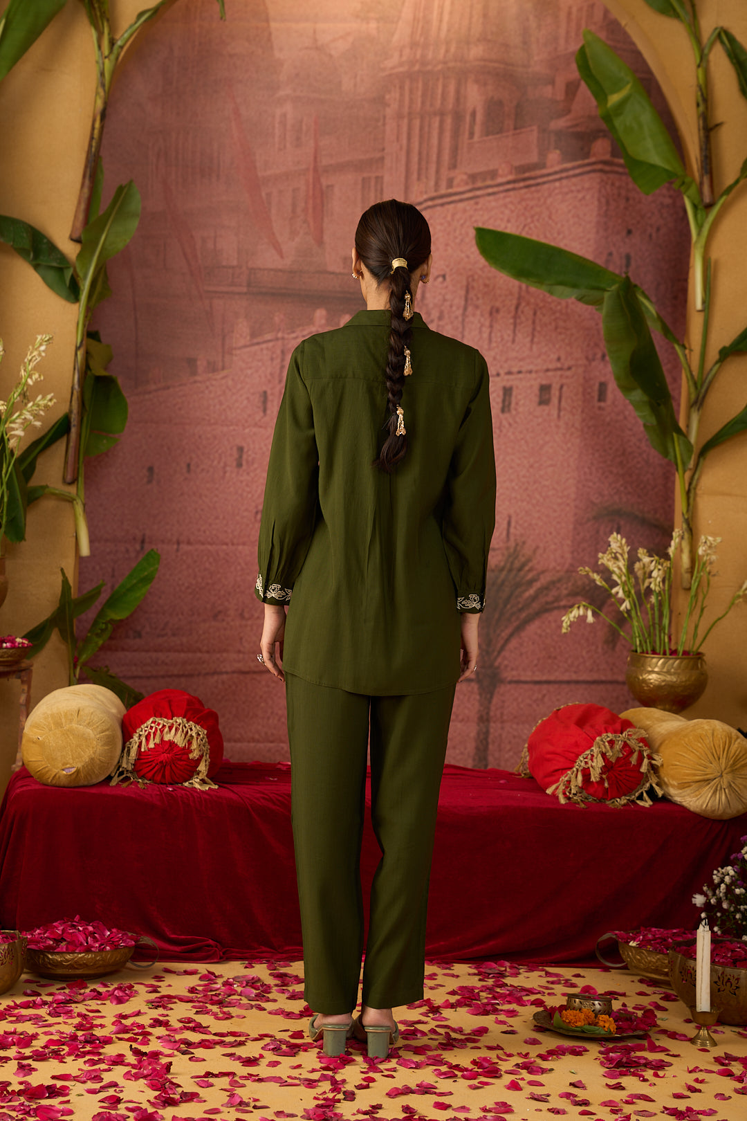 Floral Embroidered Straight Viscose Rayon Top & Trousers Sets