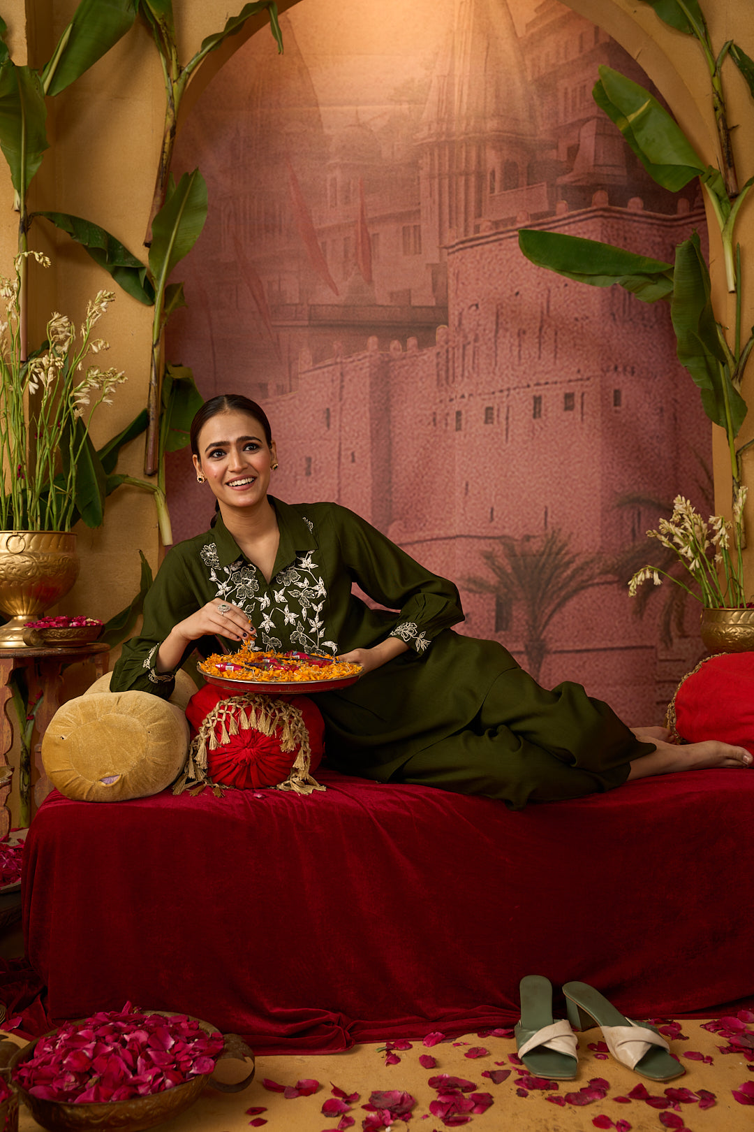 Floral Embroidered Straight Viscose Rayon Top & Trousers Sets