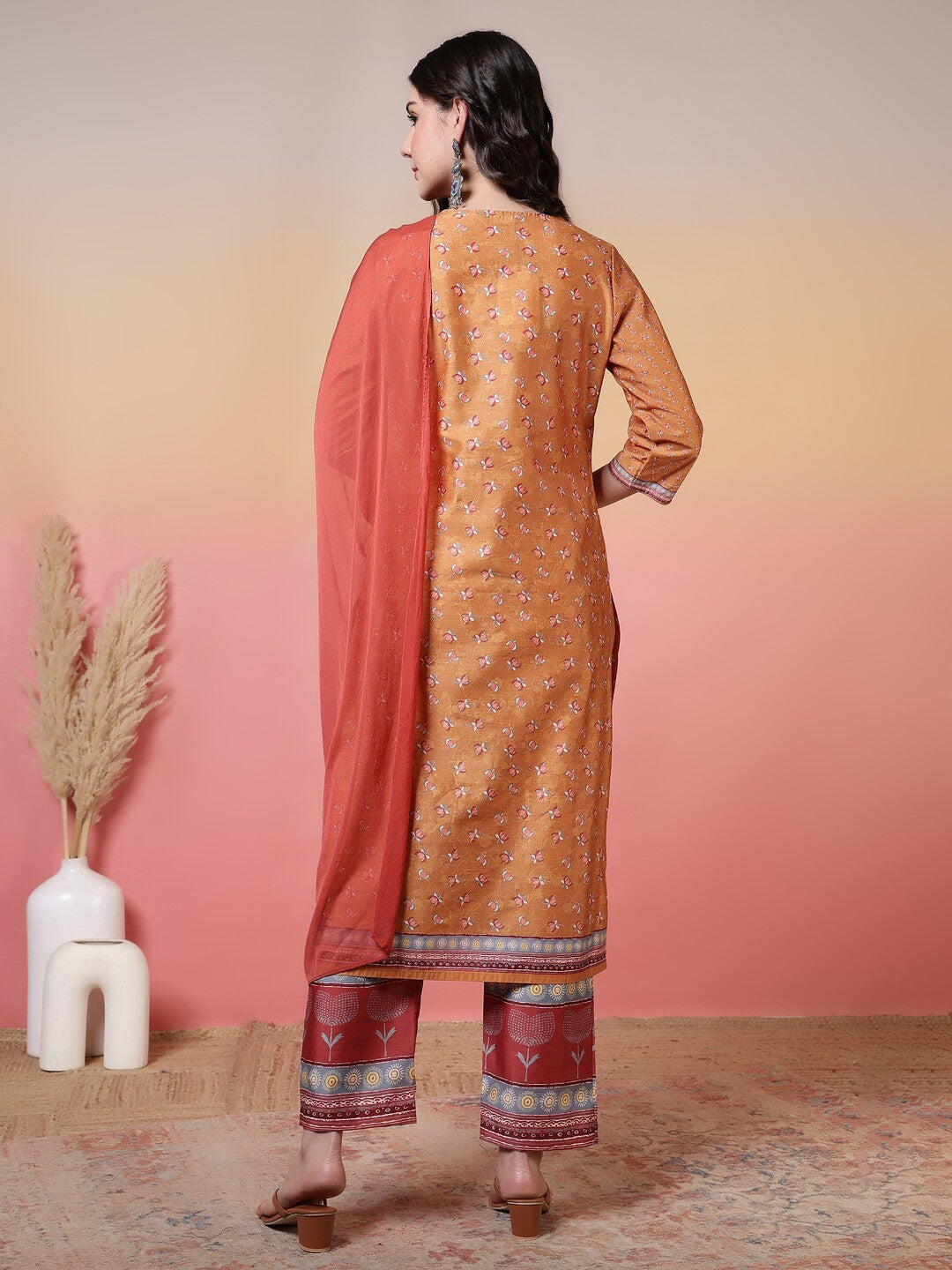 Floral Embroidered Straight Kurta & Trousers Sets