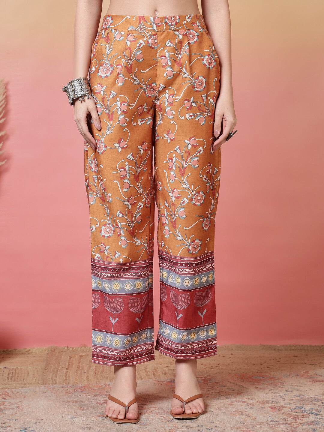 Floral Embroidered Straight Kurta & Trousers Sets
