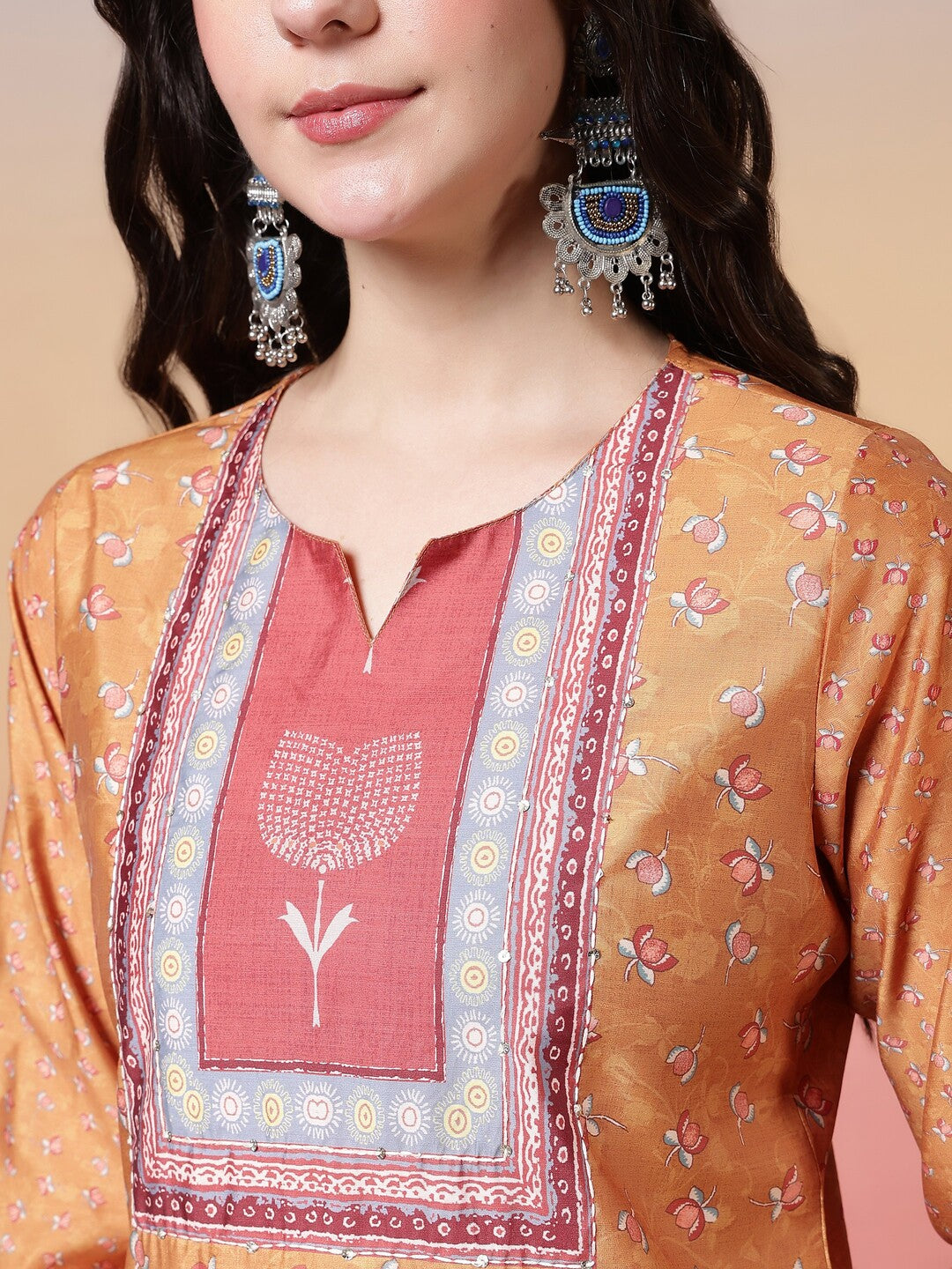 Floral Embroidered Straight Kurta & Trousers Sets