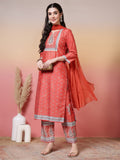Floral Embroidered Straight Kurta & Trousers Sets