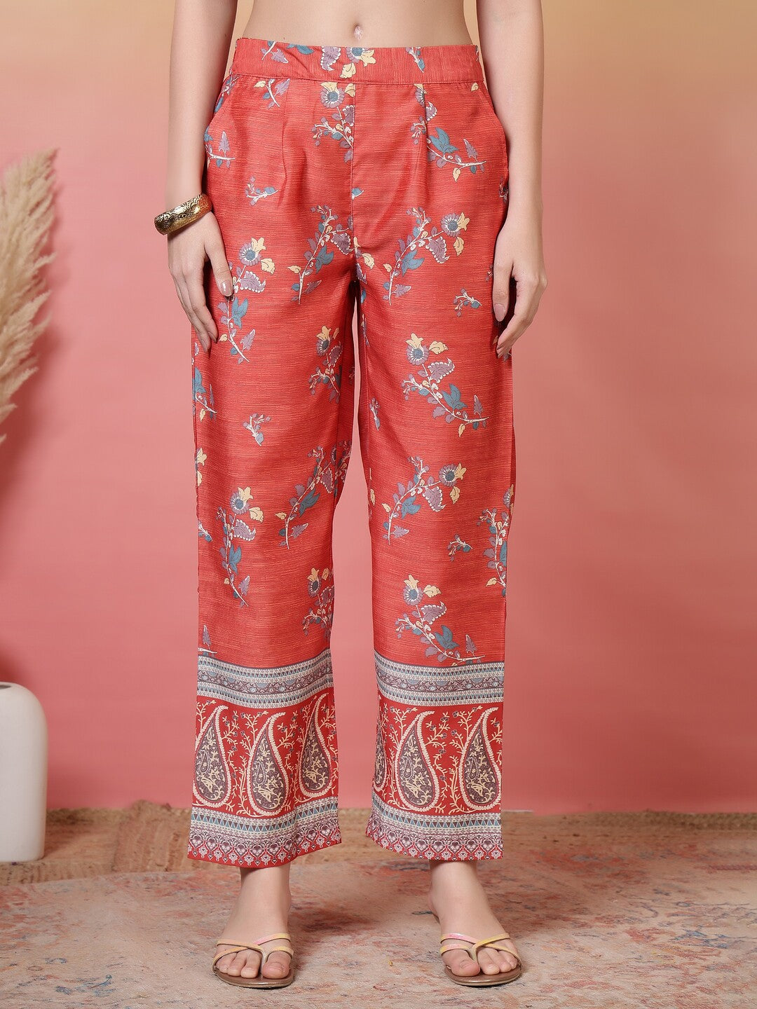 Floral Embroidered Straight Kurta & Trousers Sets