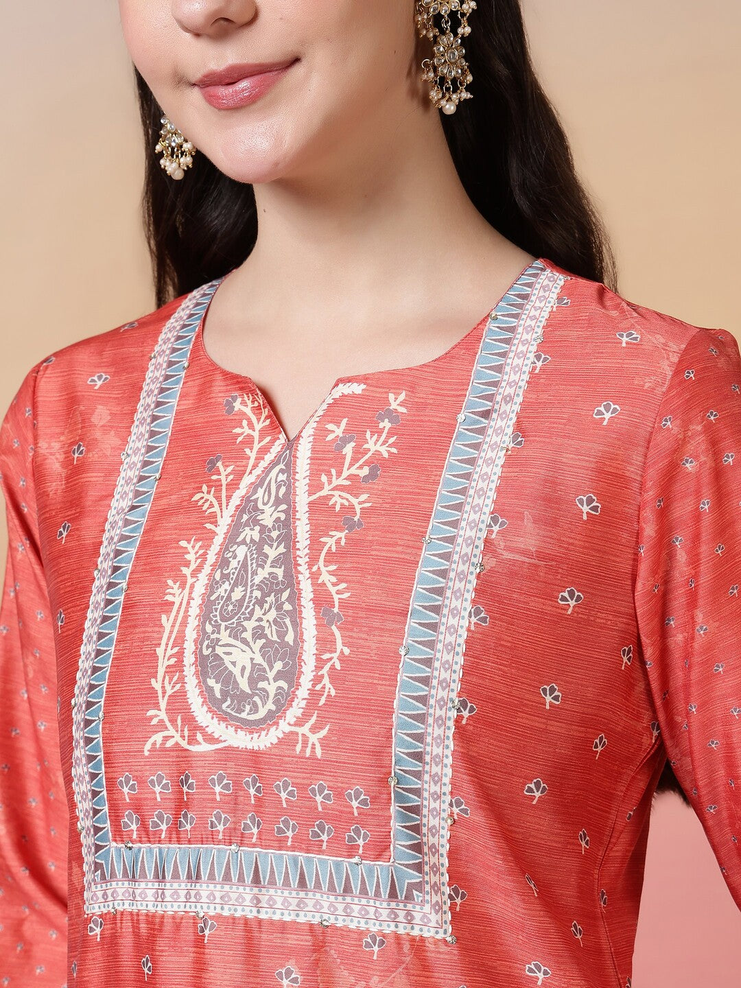 Floral Embroidered Straight Kurta & Trousers Sets