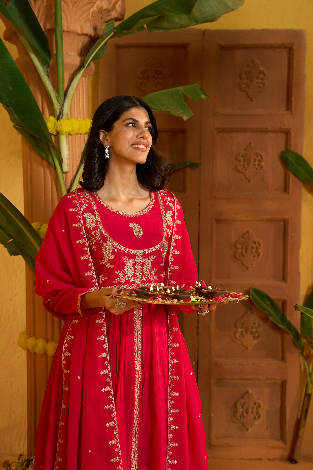 Floral Embroidered A-Line Chanderi Cotton Kurta & Sharara Sets