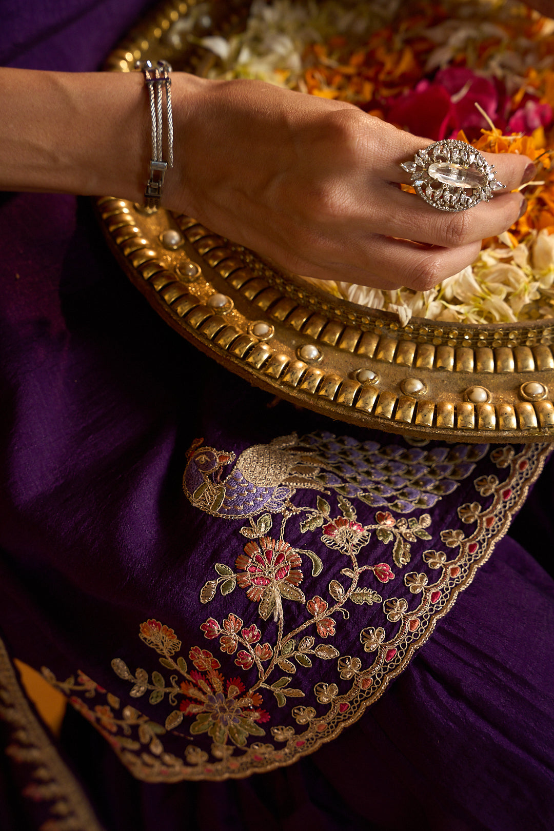 Floral Embroidered A-Line Silk Blend Kurta & Sharara Sets