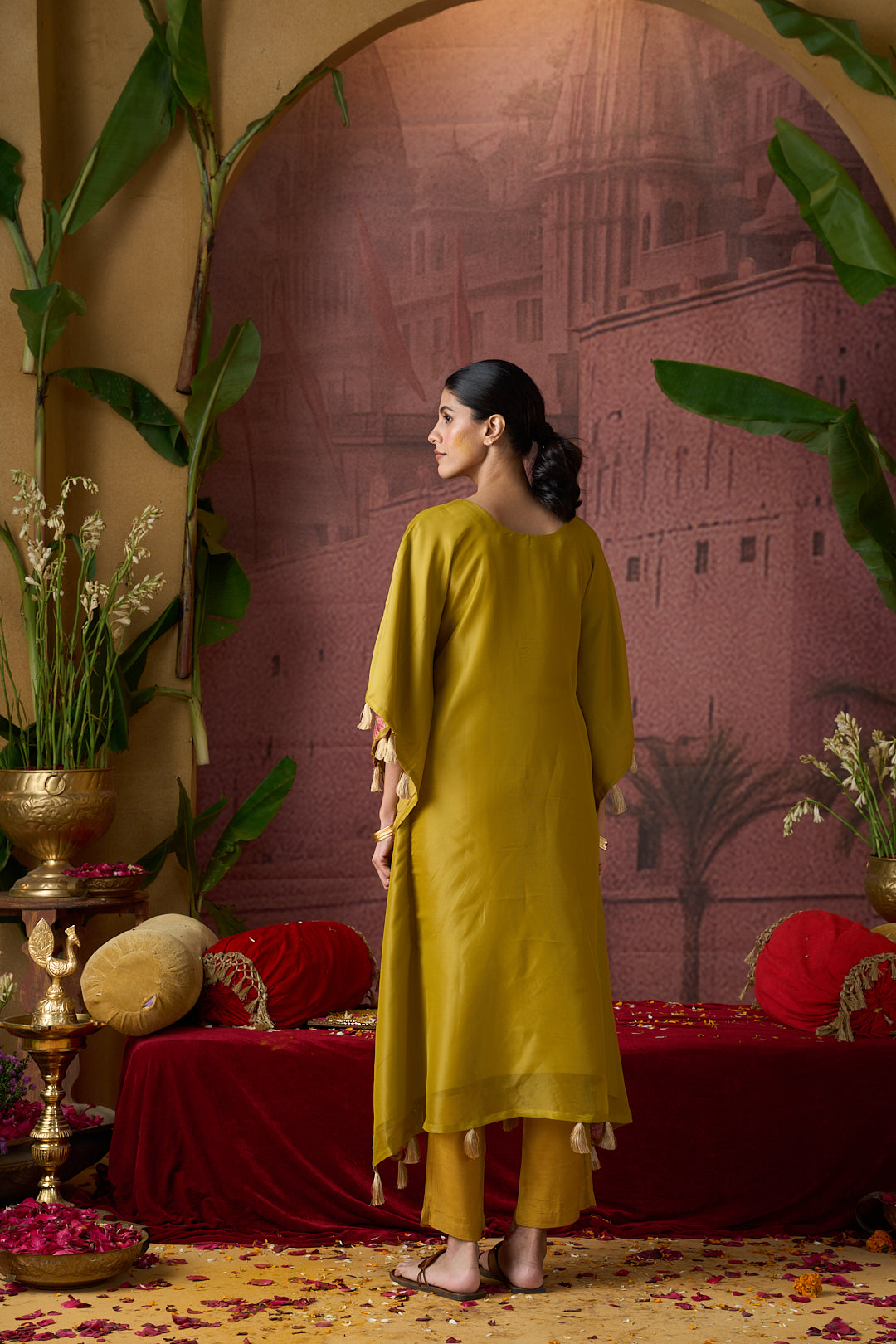 Floral Embroidered A-Line Tissue Kurta & Trousers Sets