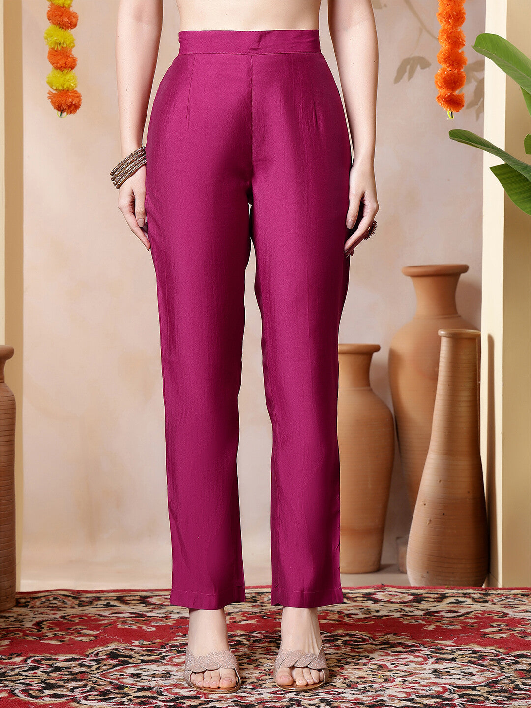 Floral Embroidered Straight Kurta & Trousers Sets