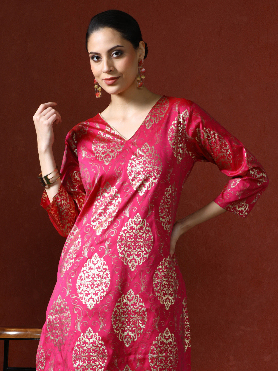 Floral Woven Design Straight Kurta