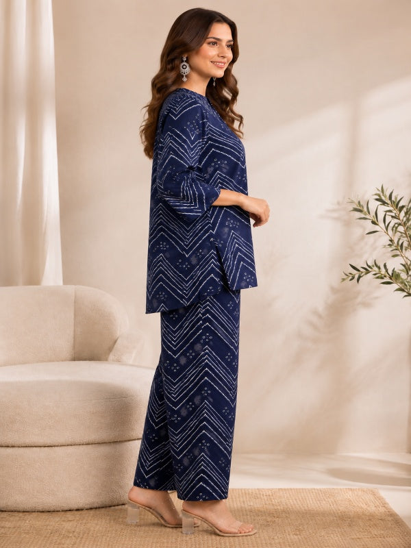 Bandhani Printed Straight Pure Cotton Co-Ord Set