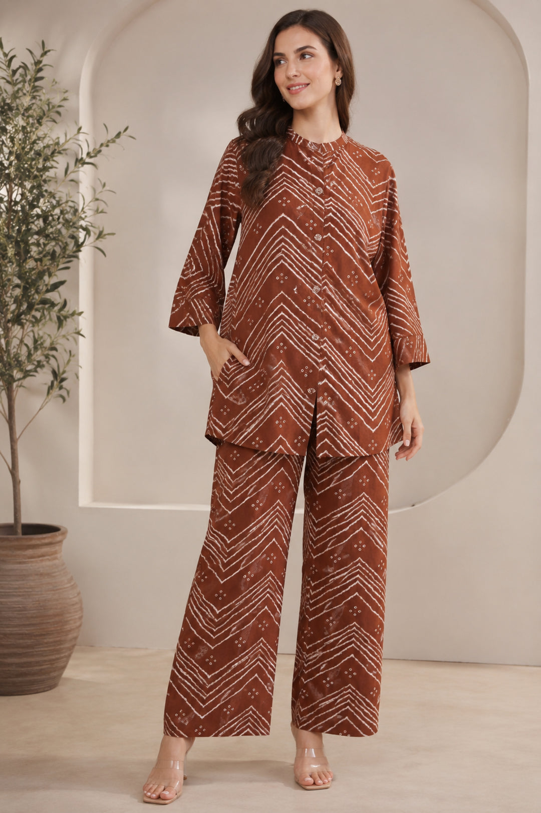 Bandhani Printed Straight Pure Cotton Co-Ord Set