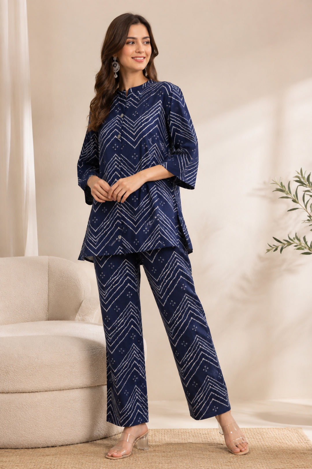 Bandhani Printed Straight Pure Cotton Co-Ord Set