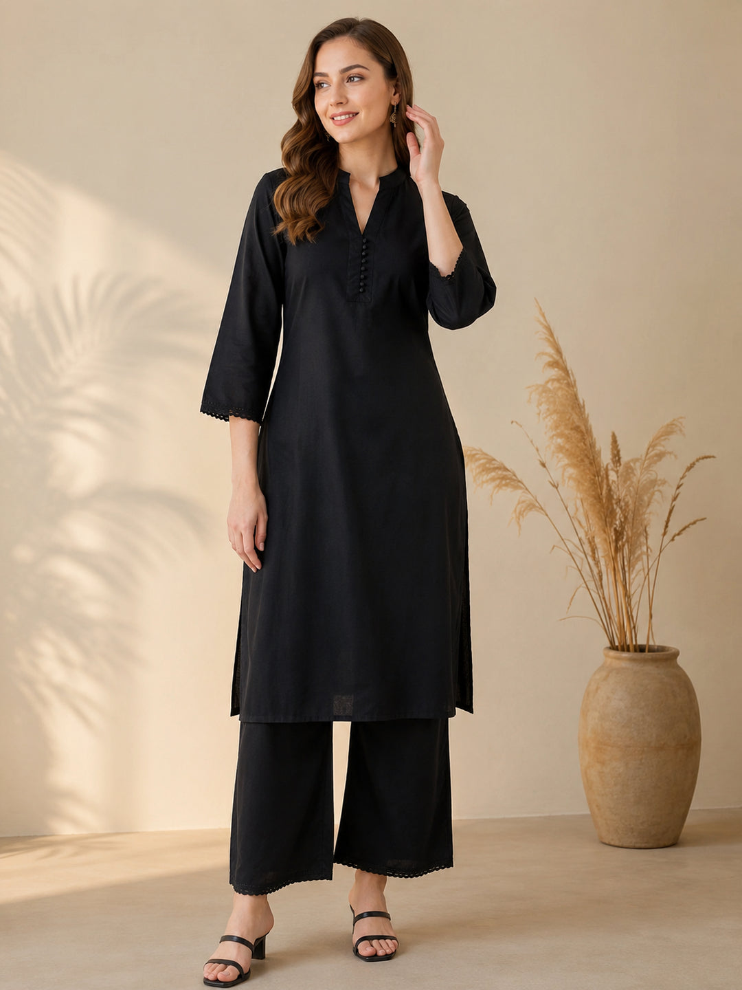 Solid Straight Pure Cotton Co-Ord Set