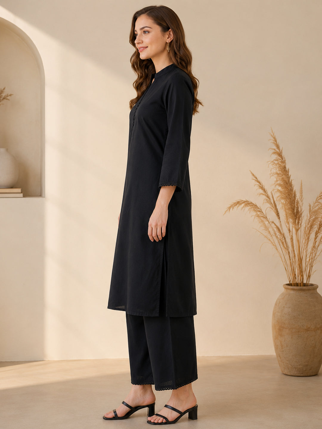 Solid Straight Pure Cotton Co-Ord Set