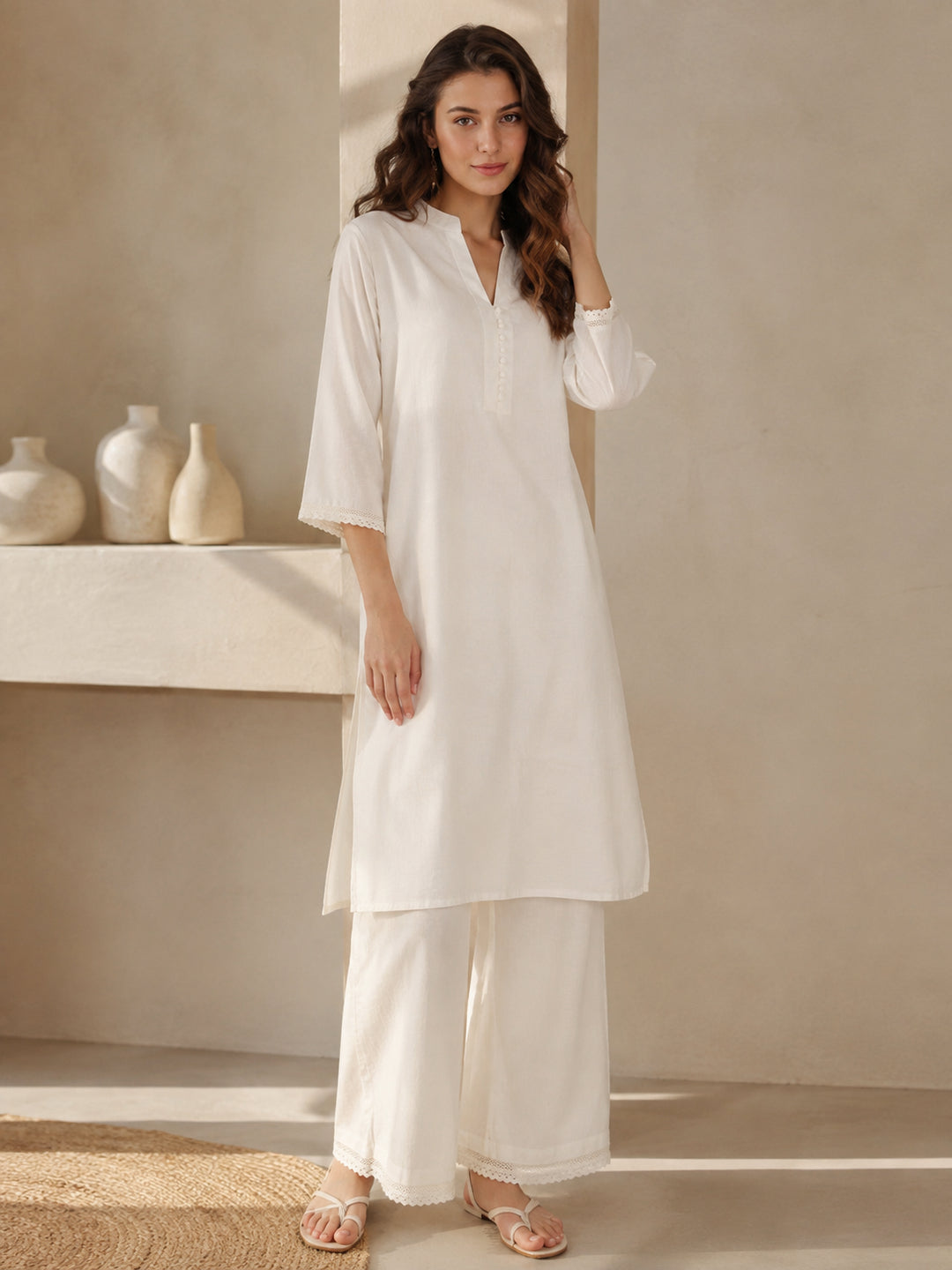 Solid Straight Pure Cotton Co-Ord Set