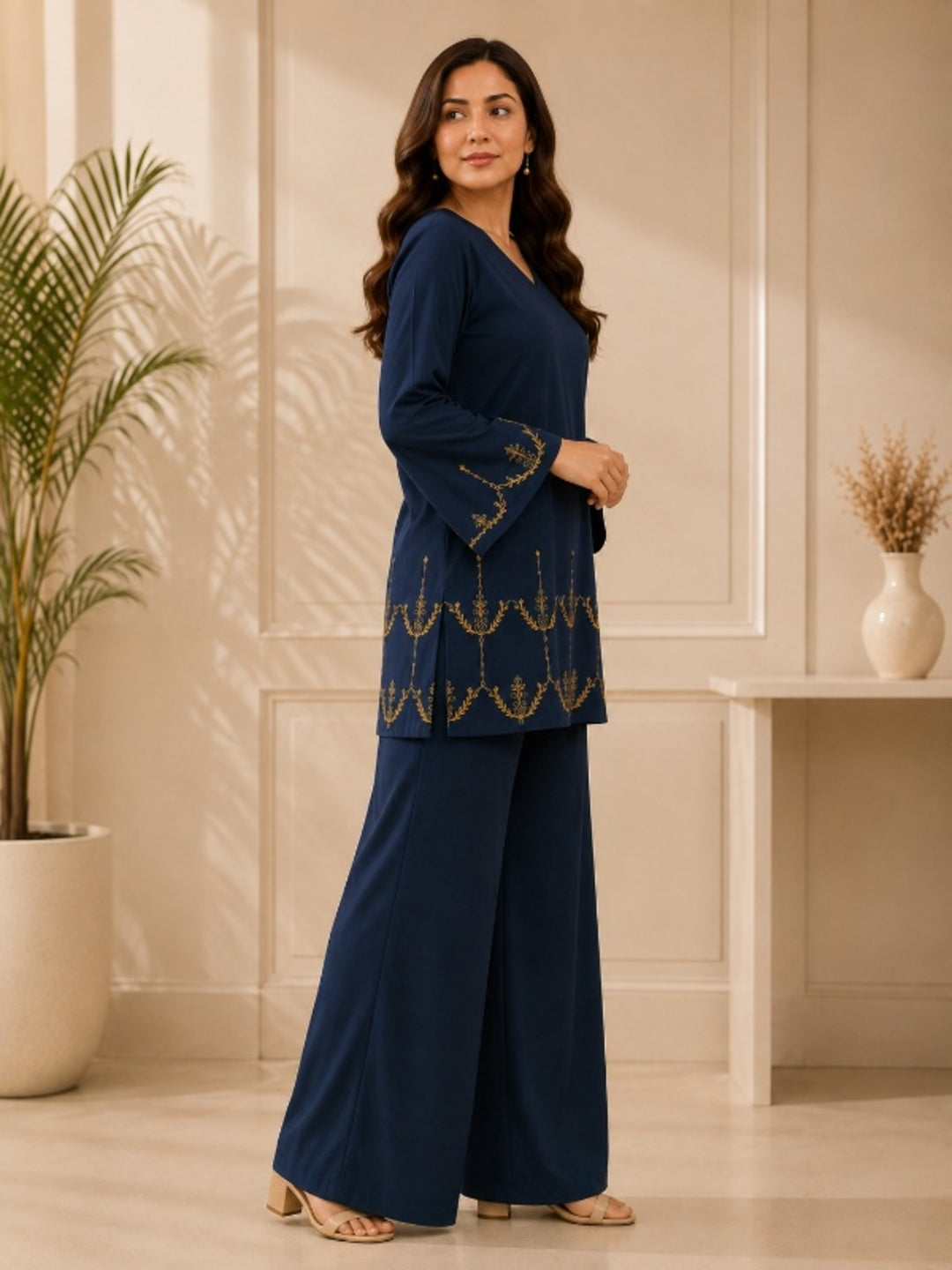 Floral Embroidered Straight Kurta & Palazzos Sets
