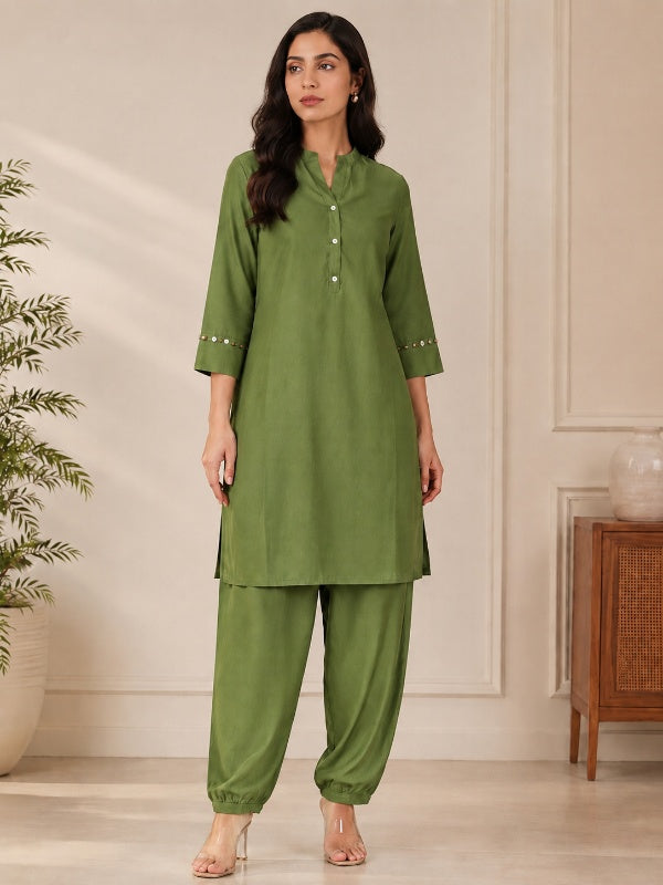 Solid Embroidered Straight Kurta & Salwar Sets