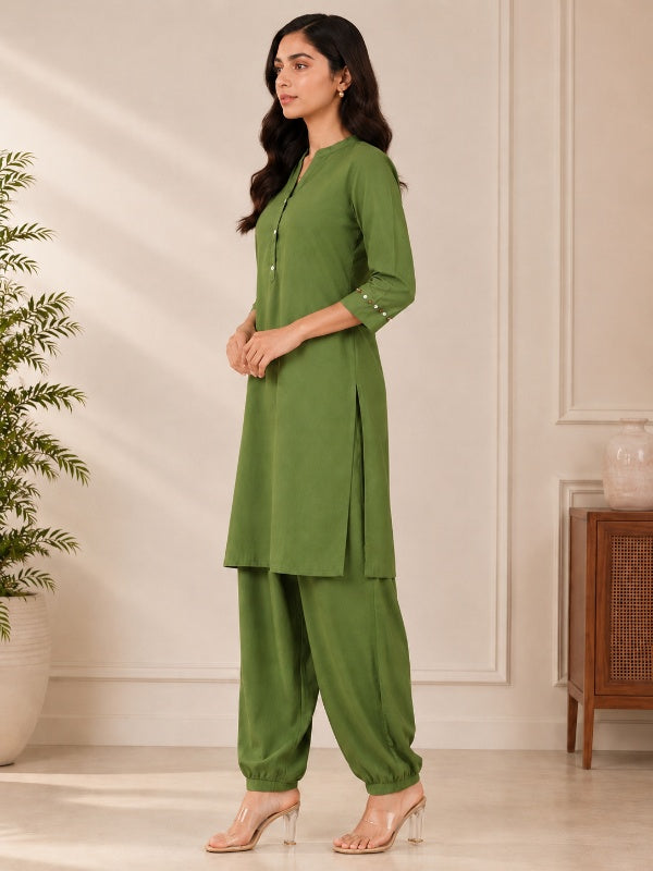 Solid Embroidered Straight Kurta & Salwar Sets