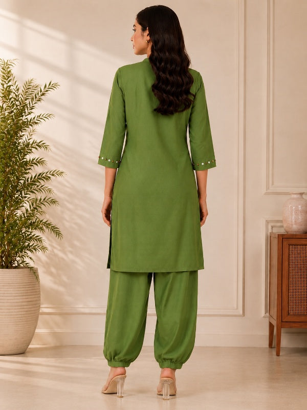 Solid Embroidered Straight Kurta & Salwar Sets