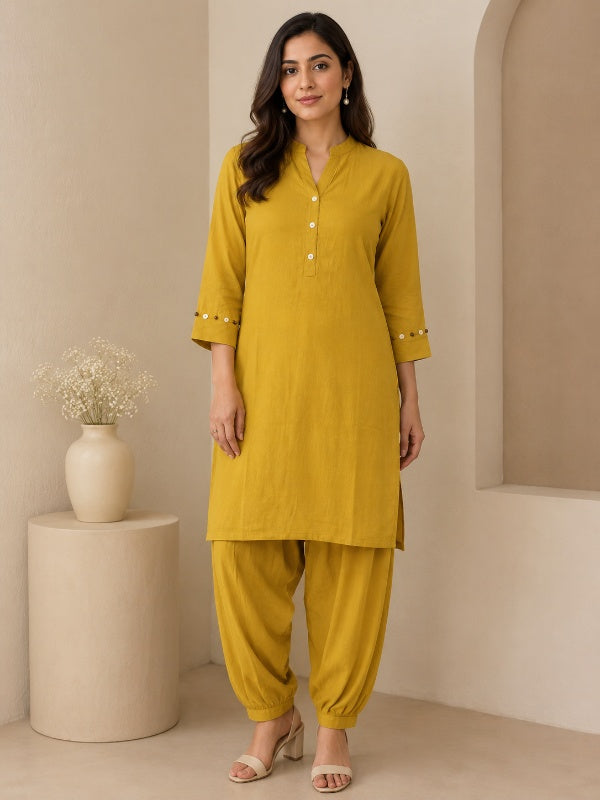 Solid Embroidered Straight Kurta & Salwar Sets