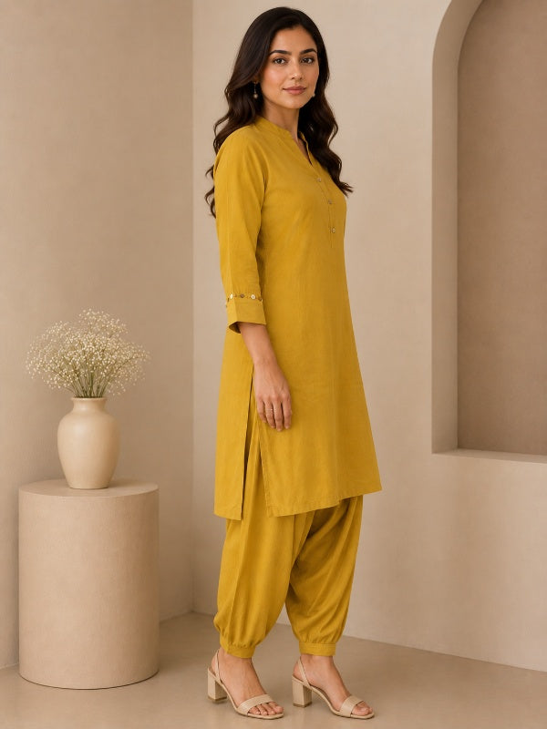 Solid Embroidered Straight Kurta & Salwar Sets
