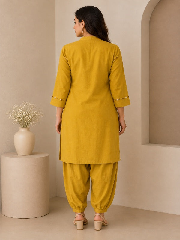 Solid Embroidered Straight Kurta & Salwar Sets