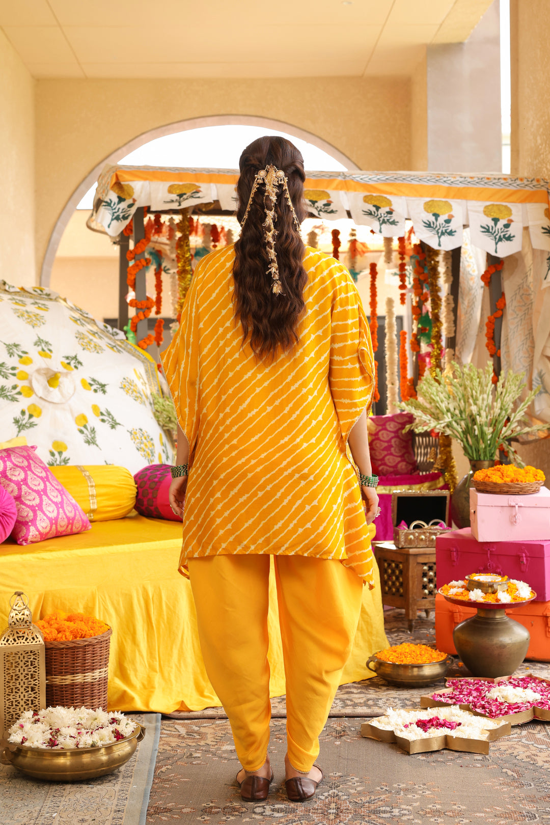 Leheriya Embroidered Kaftan Kurta & Dhoti Pants Sets