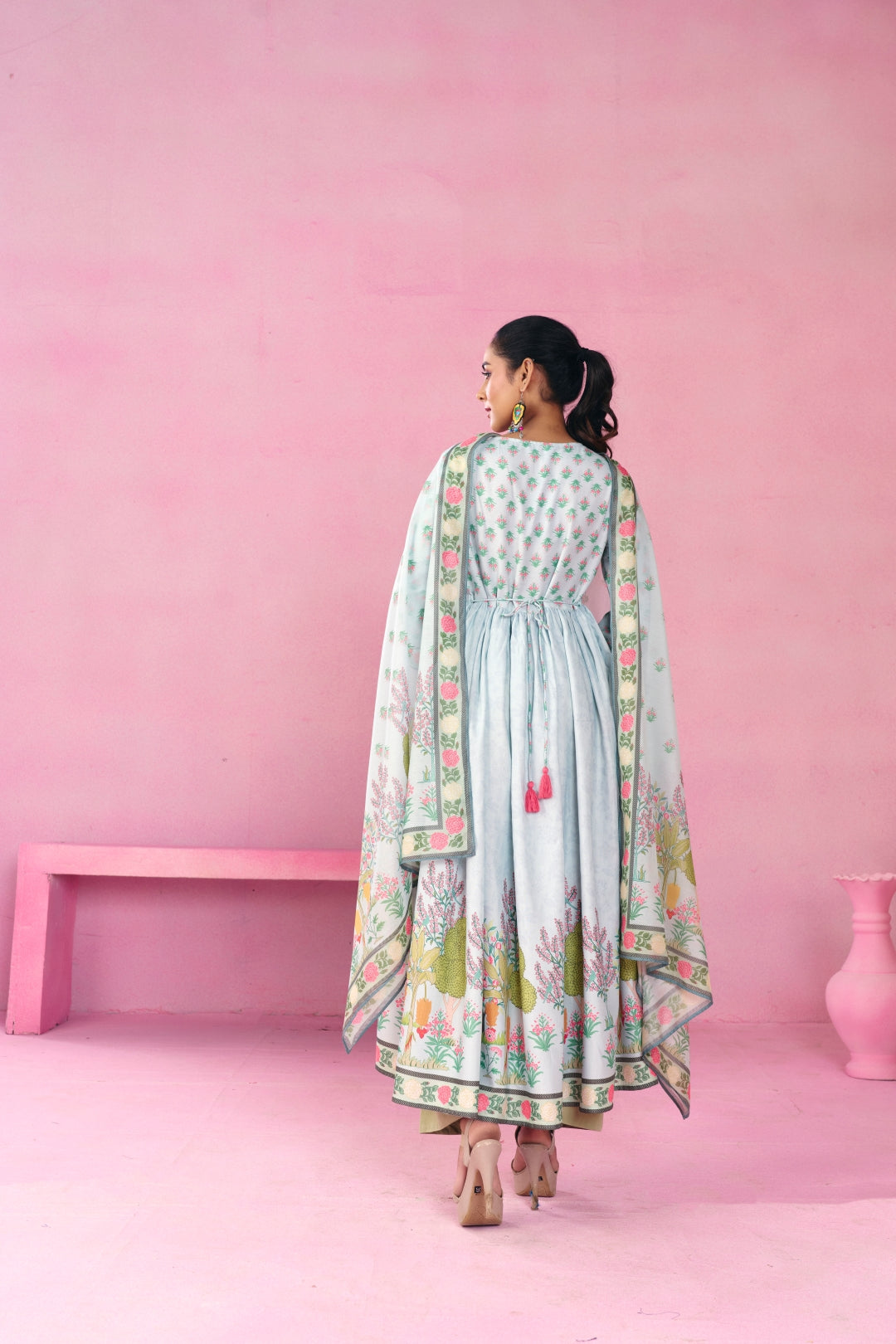 Floral Embroidered A-Line Kurta & Dupatta Sets
