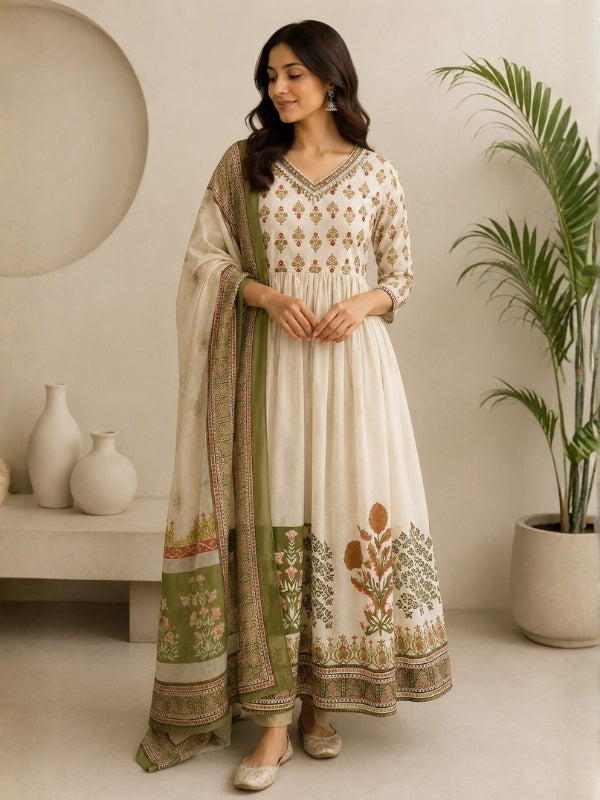 Floral Printed A-Line Kurta & Dupatta Sets