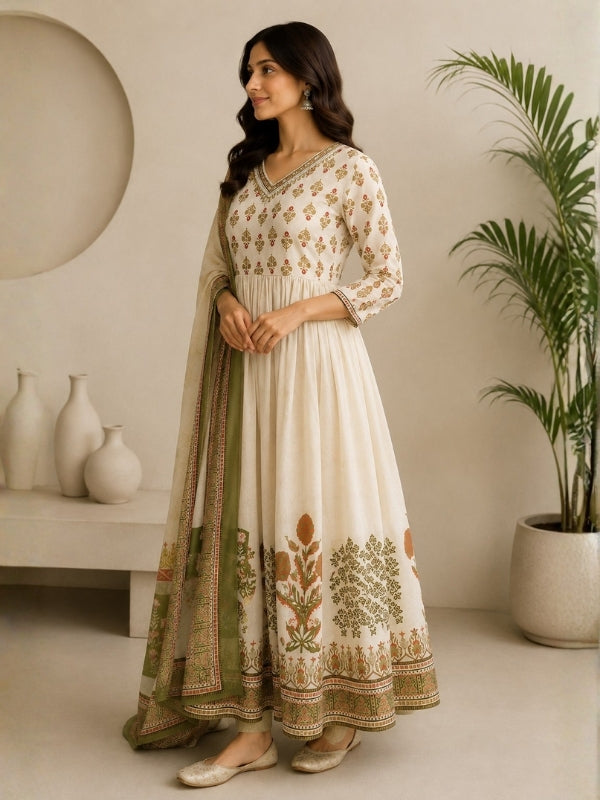 Floral Printed A-Line Kurta & Dupatta Sets