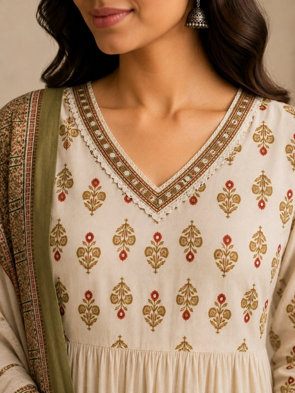 Floral Printed A-Line Kurta & Dupatta Sets