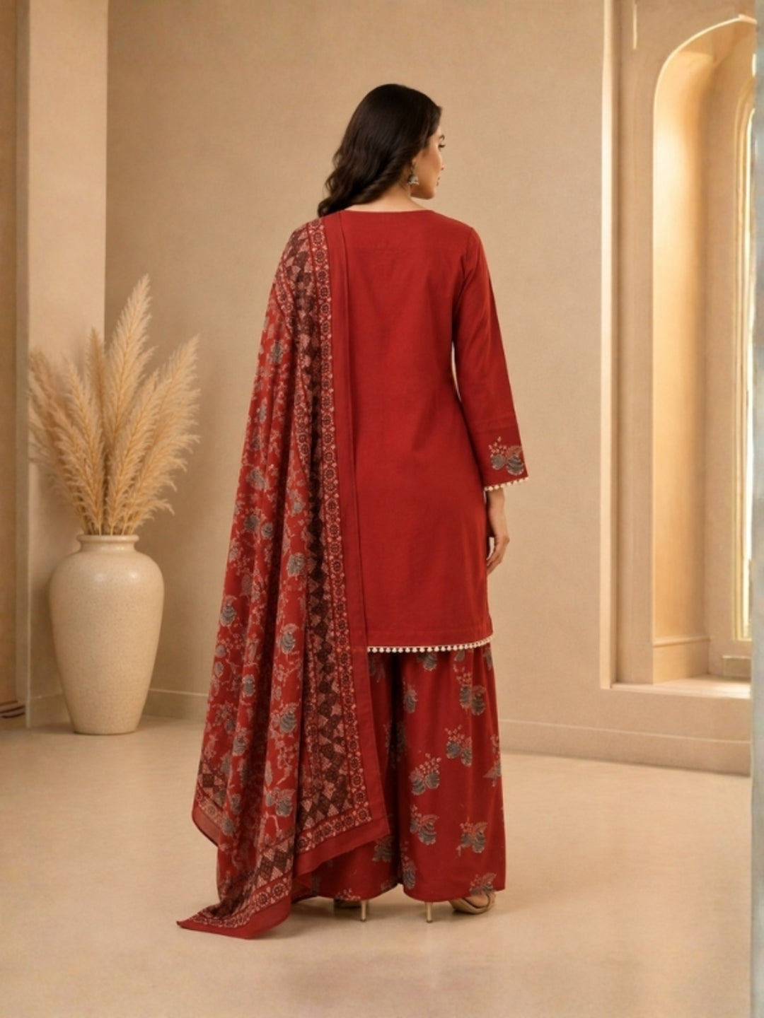 Floral Embroidered Straight Pure Cotton Kurta & Farshi Salwar Sets