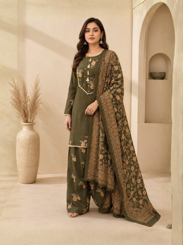 Floral Embroidered A-Line Pure Cotton Kurta & Farshi Salwar Sets