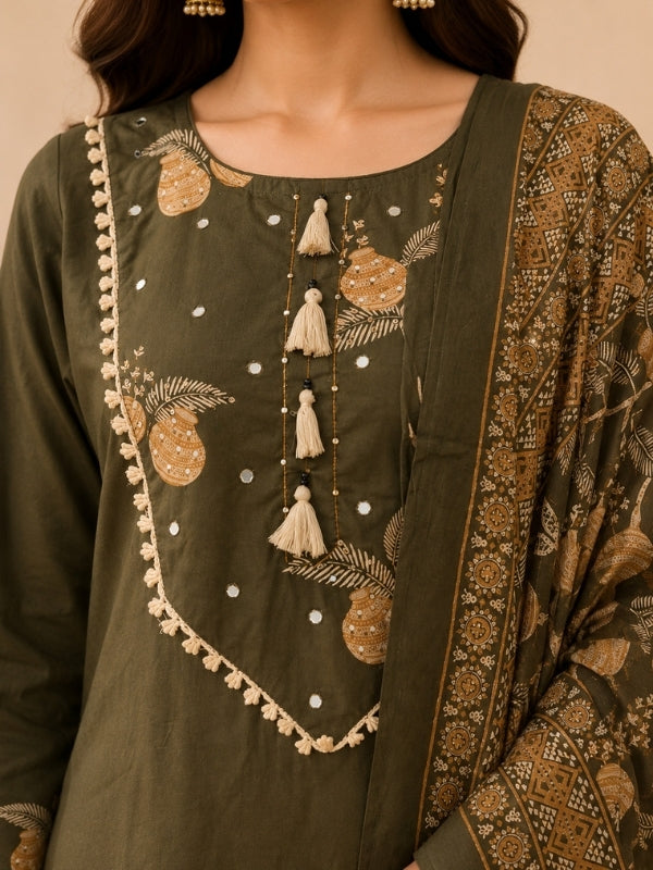 Floral Embroidered A-Line Pure Cotton Kurta & Farshi Salwar Sets