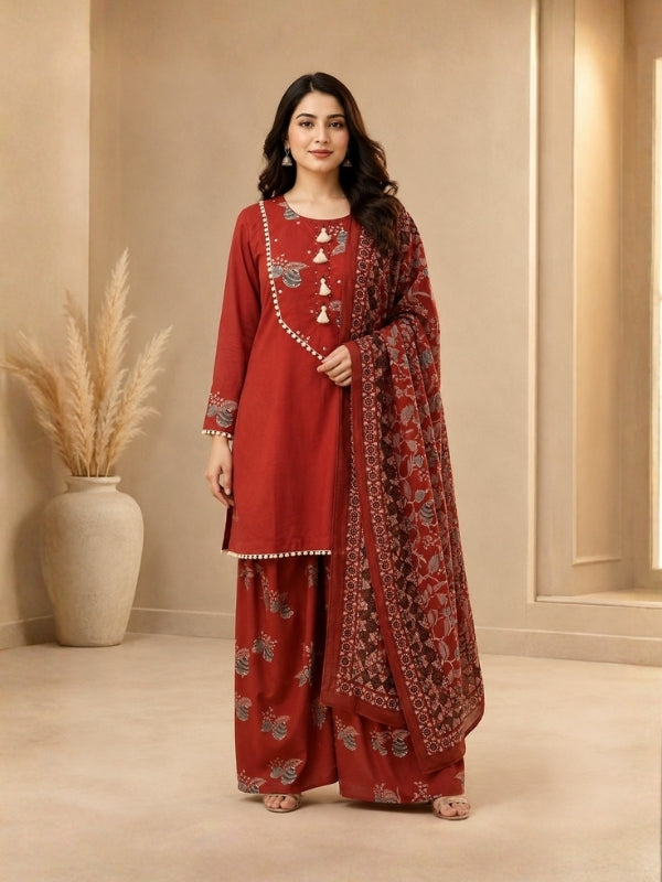 Floral Embroidered A-Line Pure Cotton Kurta & Farshi Salwar Sets