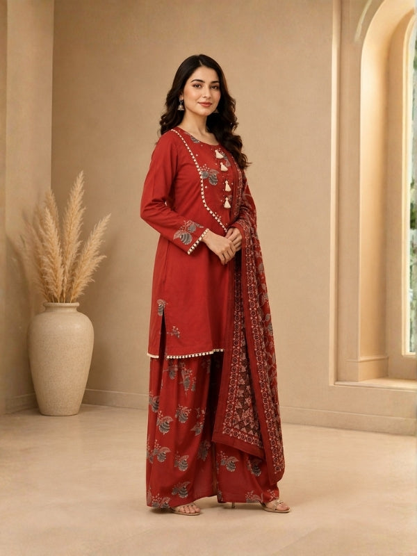 Floral Embroidered A-Line Pure Cotton Kurta & Farshi Salwar Sets