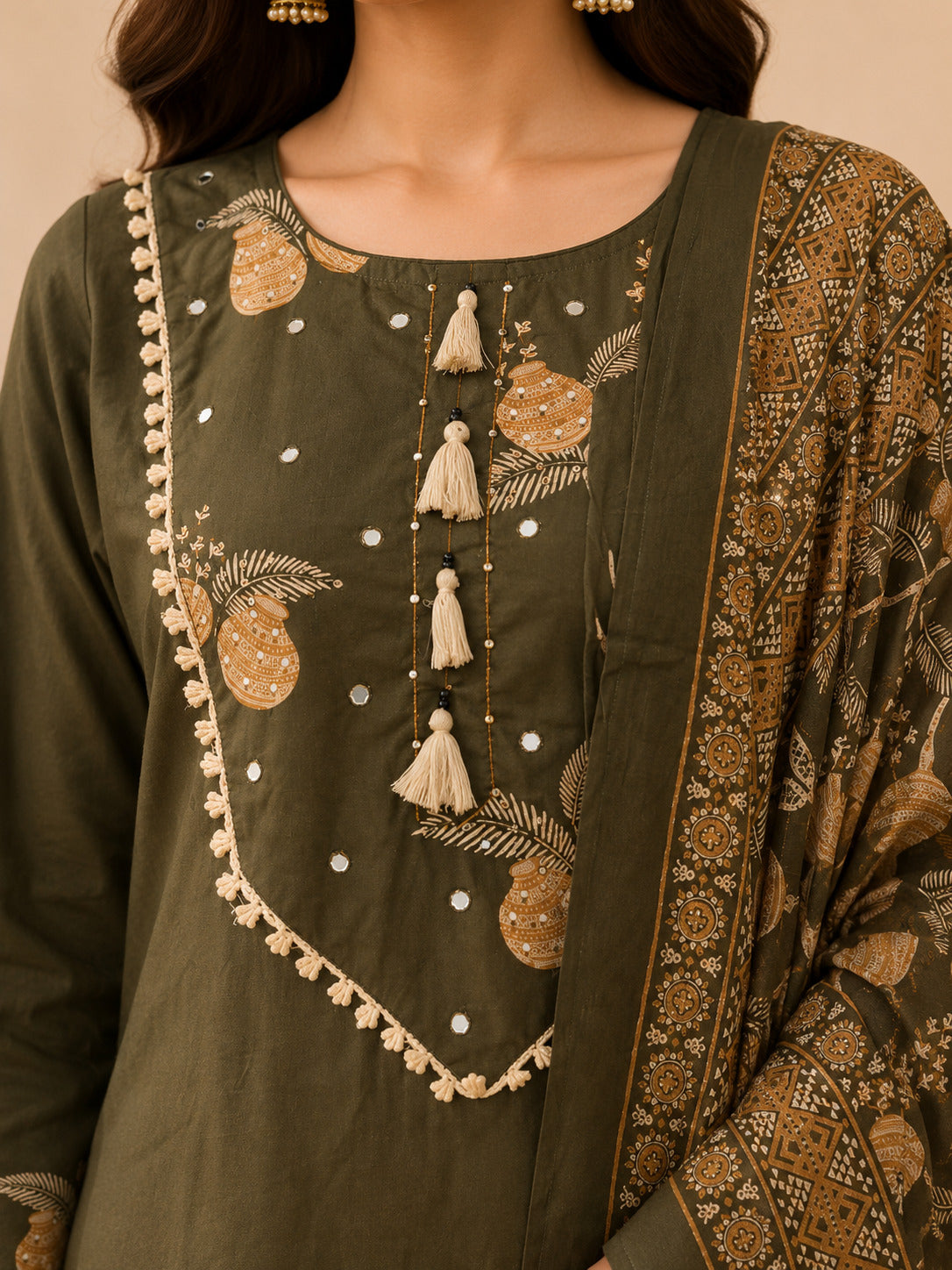 Floral Embroidered A-Line Pure Cotton Kurta & Farshi Salwar Sets