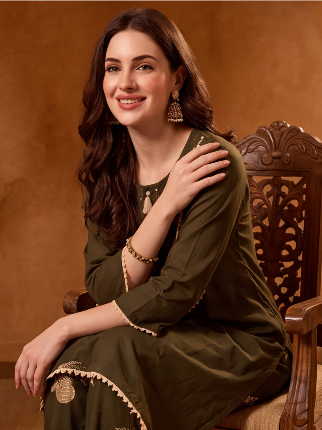 Floral Embroidered A-Line Pure Cotton Kurta & Farshi Salwar Sets
