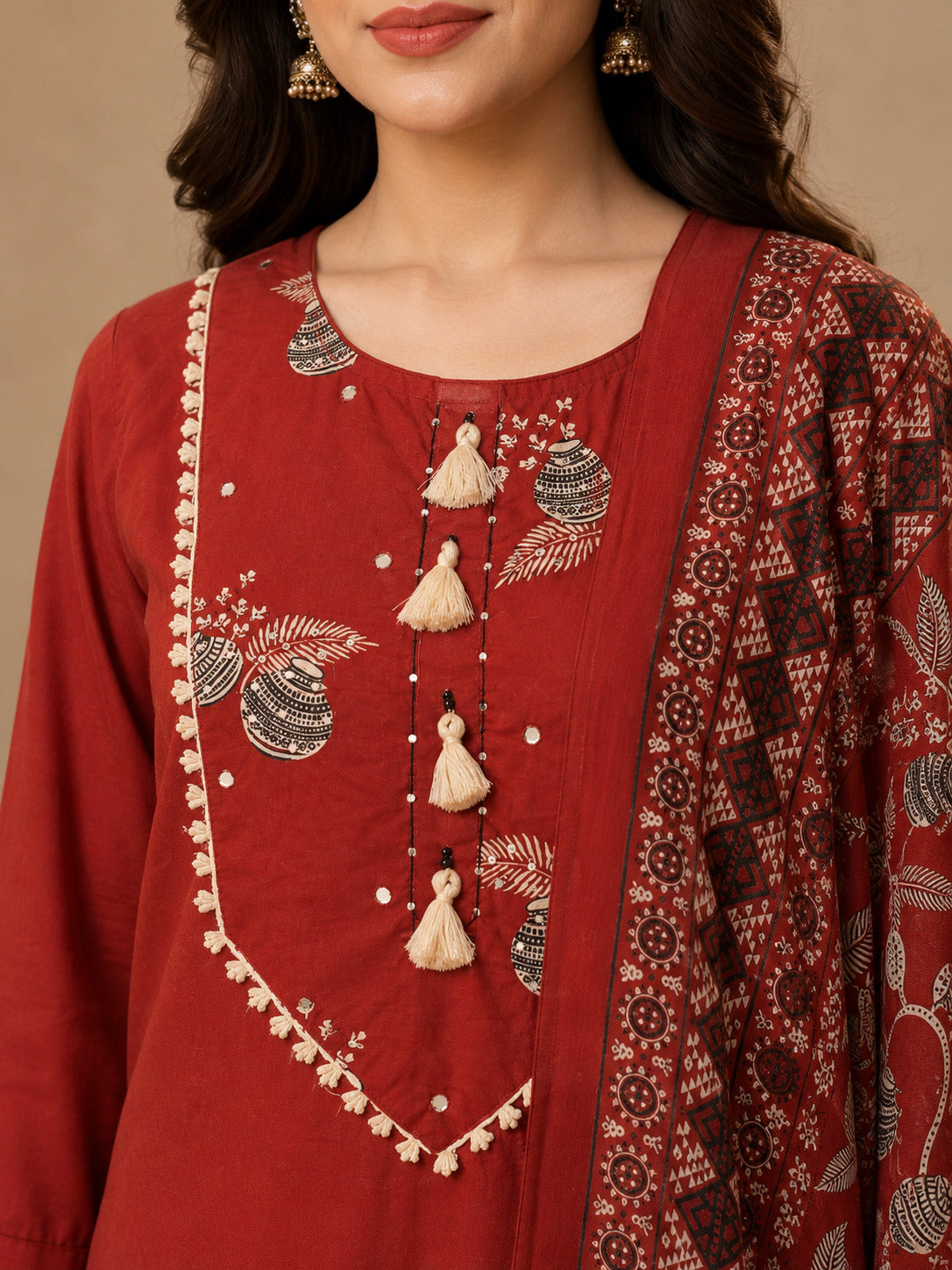 Floral Embroidered A-Line Pure Cotton Kurta & Farshi Salwar Sets