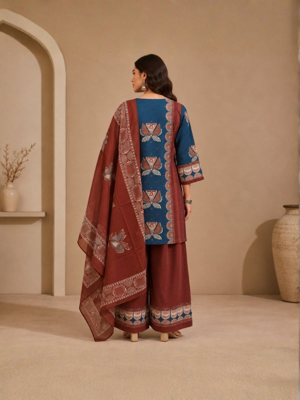 Floral Embroidered Straight Pure Cotton Kurta & Farshi Salwar Sets
