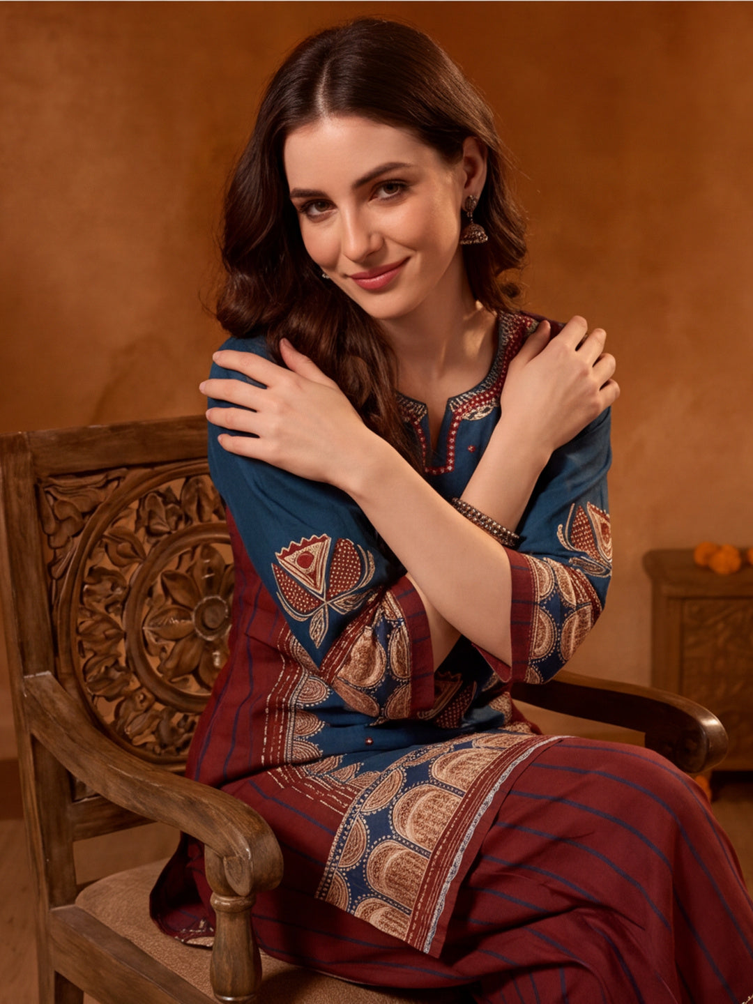 Floral Embroidered Straight Pure Cotton Kurta & Farshi Salwar Sets