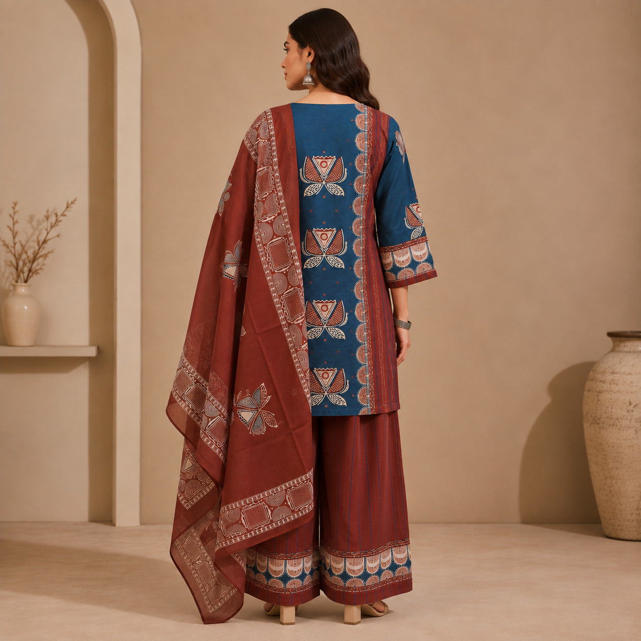 Floral Embroidered Straight Pure Cotton Kurta & Farshi Salwar Sets