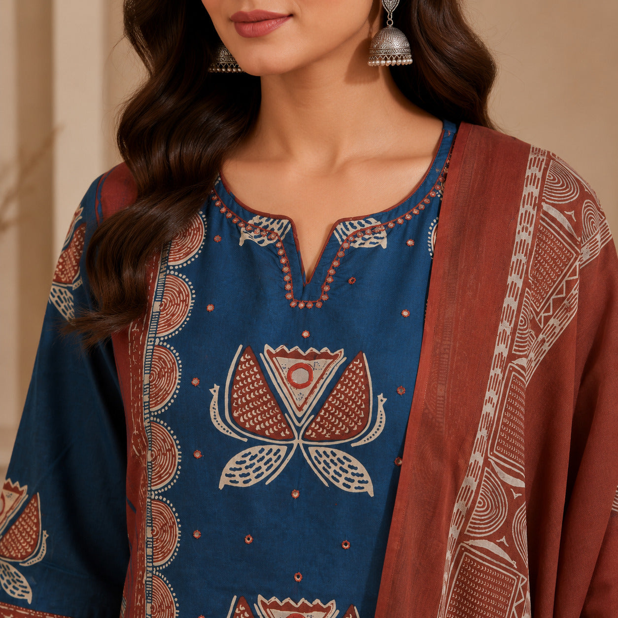 Floral Embroidered Straight Pure Cotton Kurta & Farshi Salwar Sets